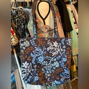Vera Bradley blue & brown paisley tote. Retired Java Flora a pattern